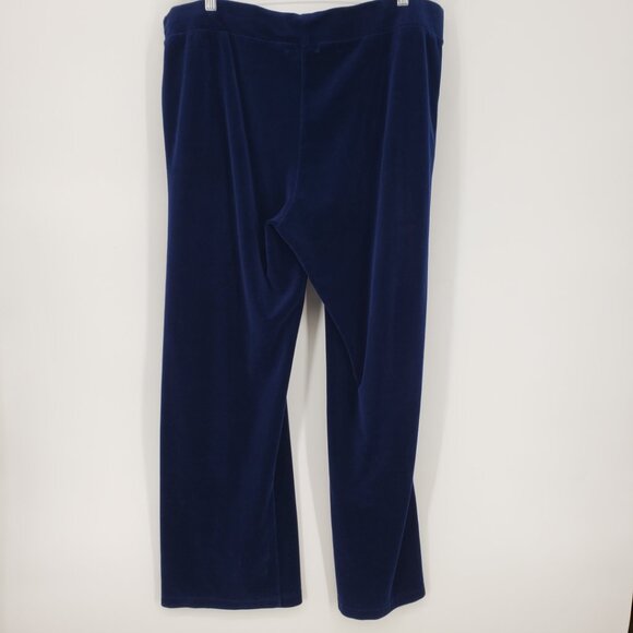 Ralph Lauren Velour Velvet Wide Leg Pull On Pants XL Womens Lounge Navy Blue - Picture 2 of 7